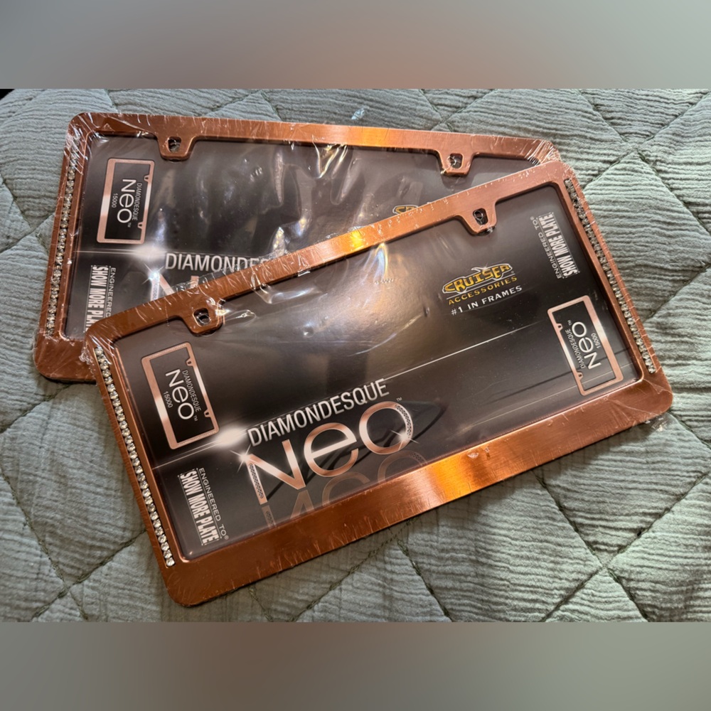 Neo Diamondesque Coppertone Rose Gold Rhinestones Color 6X12 License Plate Frame